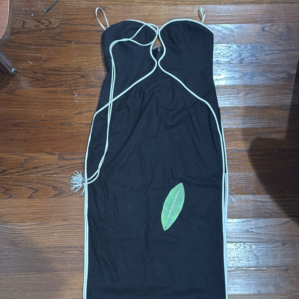 FARM RIO New - L Black White Cut Out Midi Dress  Linen Blend Halter - Picture 7 of 8